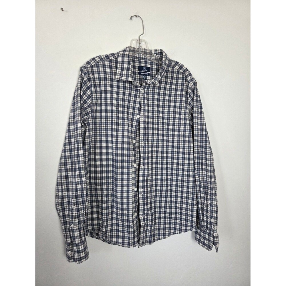 George Classic Fit Blue Plaid Button Up Shirt Cotton Dad Men's Medium 38-40